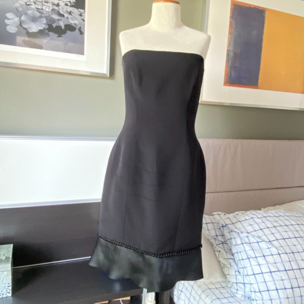 - Roland Nivelais 100% Silk Hourglass Black Strapless Formal Dress Elegant US8